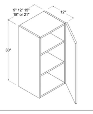 Matt Black 30"H Wall Cabinet Single Door — dimension diagram with sizes
