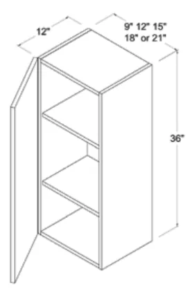 Matt Black 36"H Wall Cabinet Single Door — dimension diagram with sizes