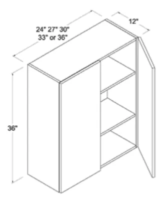 Matt Black 36"H Wall Cabinet Double Doors — dimension diagram with sizes
