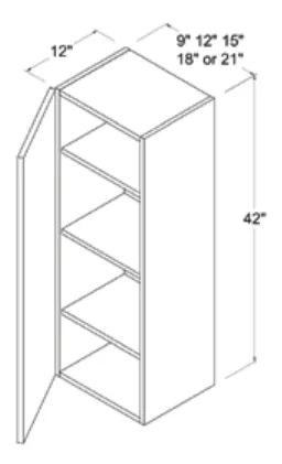 Matt Black 42"H Wall Cabinet Single Door — dimension diagram with sizes