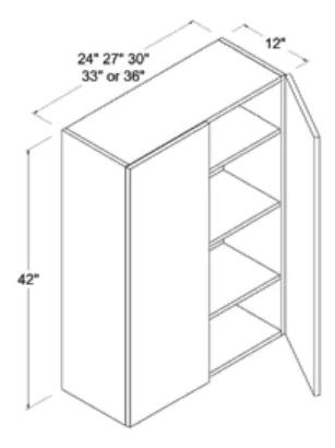 Matt Black 42"H Wall Cabinet Double Doors — dimension diagram with sizes