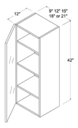 Matt Black 42"H Wall Cabinet Single Glass Door — dimension diagram with sizes