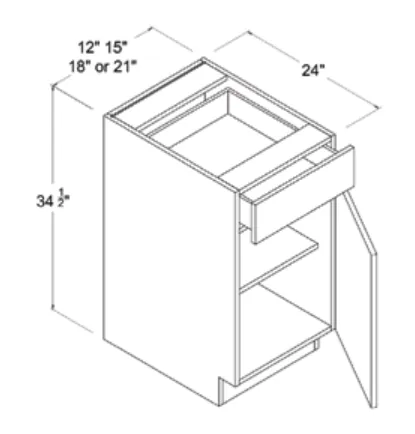 Matt Black Base Cabinet Single Door — dimension diagram with sizes
