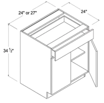 Matt Black Base Cabinet Double Doors — dimension diagram with sizes