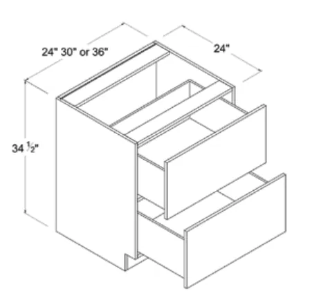 Matt Black Two Drawer Base — dimension diagram with sizes