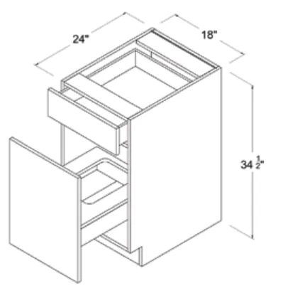 Matt Black Base Waste Basket Cabinet — dimension diagram with sizes