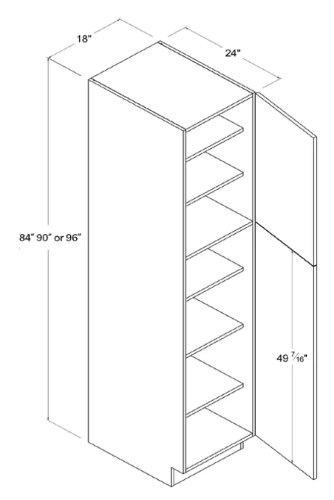 Matt Black 18"W Utility Pantry — dimension diagram with sizes