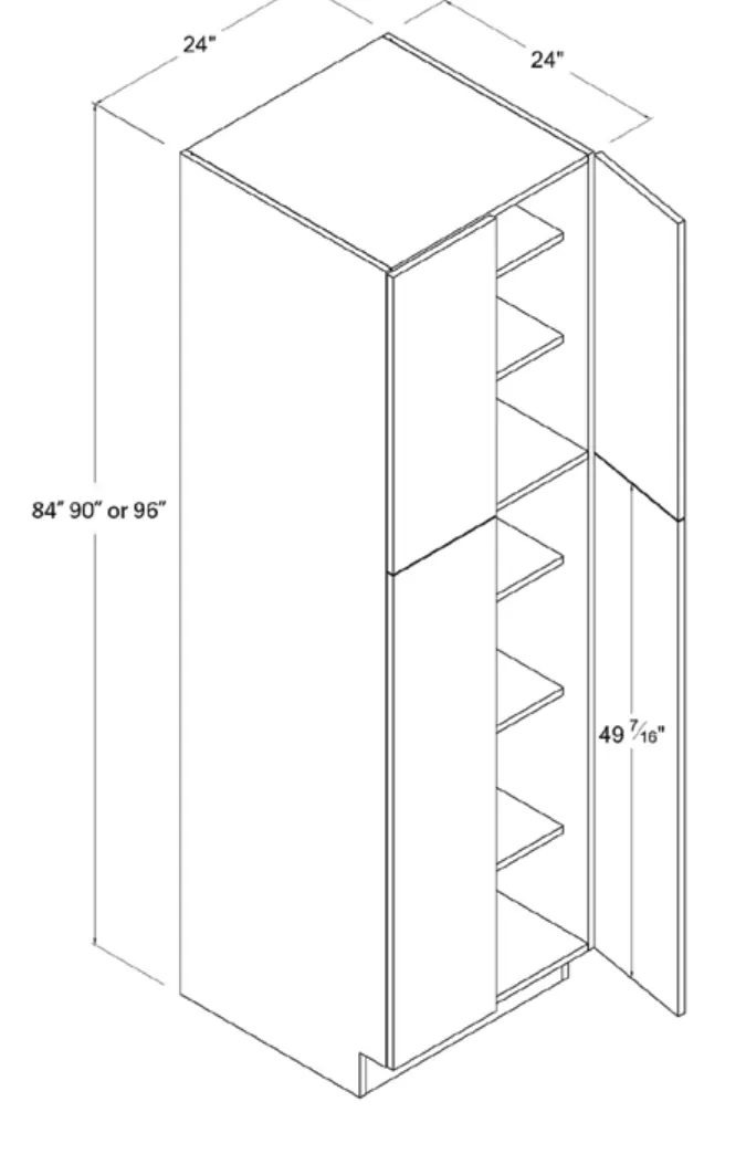 Matt Black 24"W Utility Pantry — dimension diagram with sizes