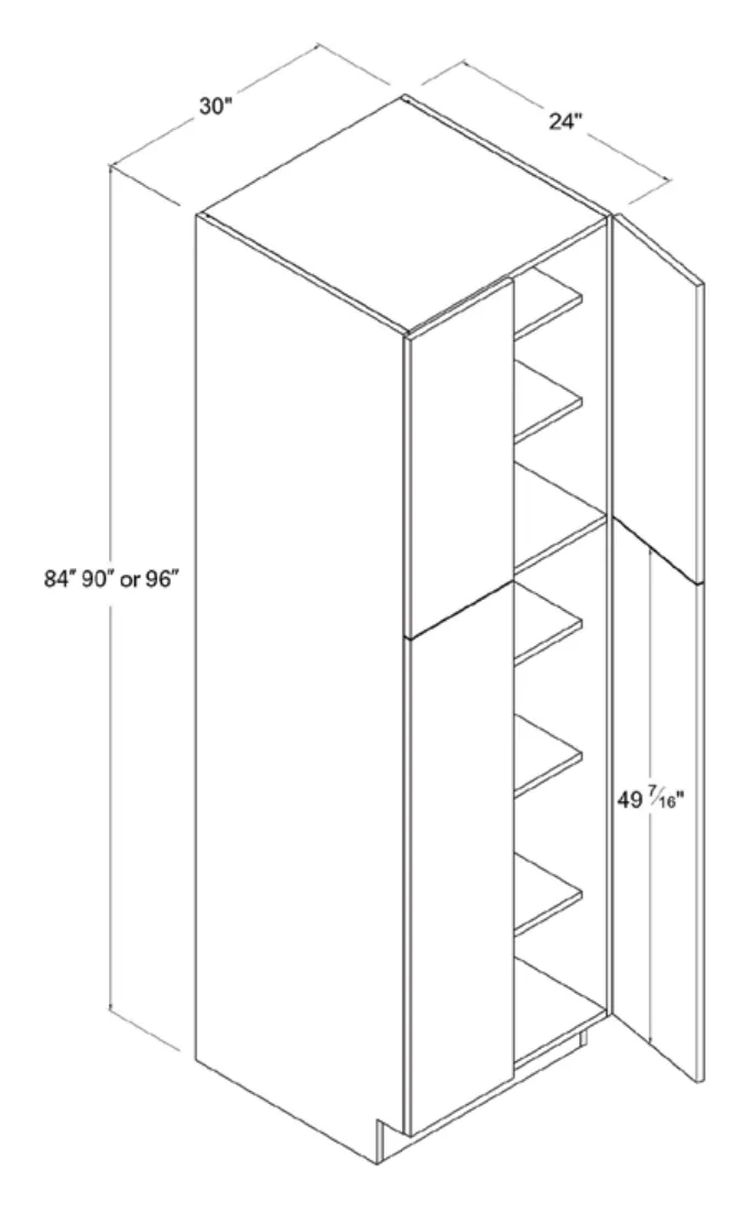 Matt Black 30"W Utility Pantry — dimension diagram with sizes