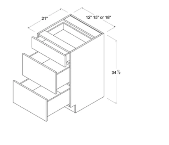Matt Black Vanity Drawer Base — dimension diagram with sizes