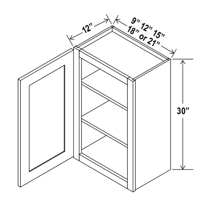 Navy Blue 30"H Wall Cabinet Single Door — dimension diagram with sizes