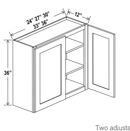 Navy Blue 36"H Wall Cabinet Double Doors — dimension diagram with sizes