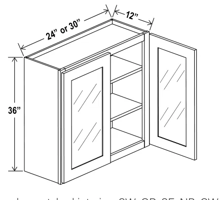 Navy Blue 36"H Wall Cabinet Double Glass Doors — dimension diagram with sizes