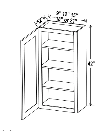 Navy Blue 42"H Wall Cabinet Single Door — dimension diagram with sizes