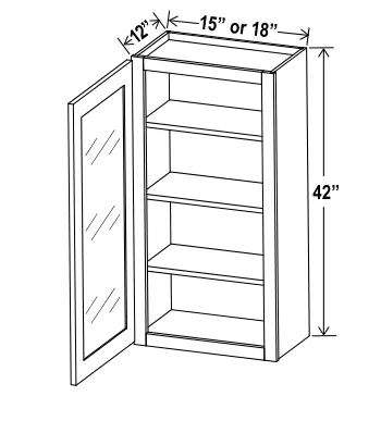 Navy Blue 42"H Wall Cabinet Single Glass Door — dimension diagram with sizes