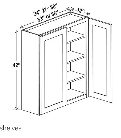 Navy Blue 42"H Wall Cabinet Double Doors — dimension diagram with sizes