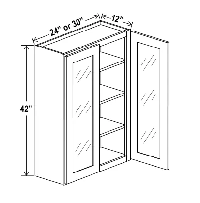 Navy Blue 42"H Diagonal Corner Double Glass Door — dimension diagram with sizes