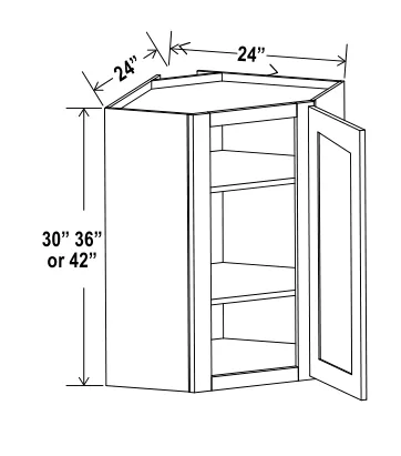 Navy Blue 24"W Diagonal Corner Wall Single Door — dimension diagram with sizes