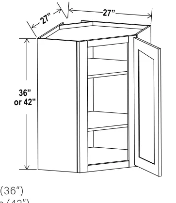 Navy Blue 27"W Diagonal Corner Wall Cabinet — dimension diagram with sizes