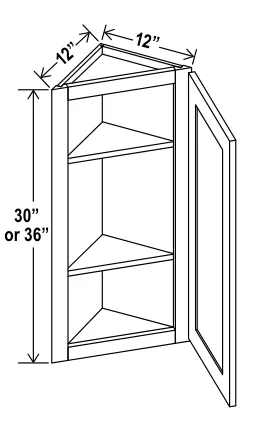 Navy Blue 12"W Angle Wall Cabinet — dimension diagram with sizes