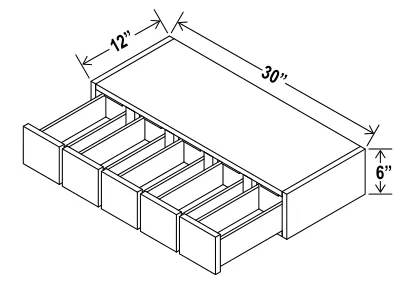Navy Blue 6"H Wall Spice Drawer — dimension diagram with sizes