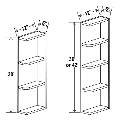 Navy Blue 6"W Open End Shelf — dimension diagram with sizes