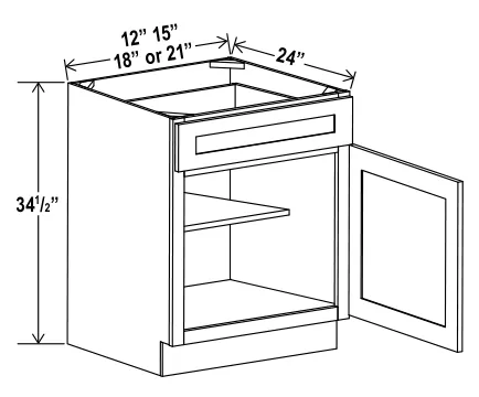 Navy Blue Base Cabinet Single Door — dimension diagram with sizes