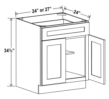 Navy Blue Base Cabinet Double Doors — dimension diagram with sizes