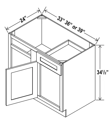 Navy Blue Blind Corner Base Cabinet — dimension diagram with sizes