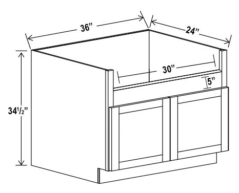 Navy Blue Farmhouse Sink Base — dimension diagram with sizes