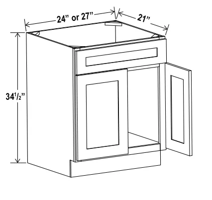 Navy Blue Vanity Sink Base — dimension diagram with sizes