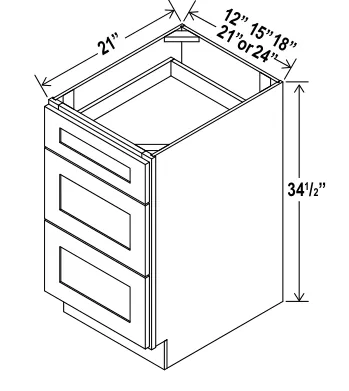 Navy Blue Vanity Drawer Base Cabinet — dimension diagram with sizes