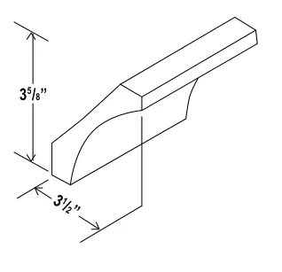 Navy Blue Cove Crown Moulding — dimension diagram with sizes