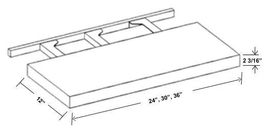 Navy Blue Floating Shelf — dimension diagram with sizes