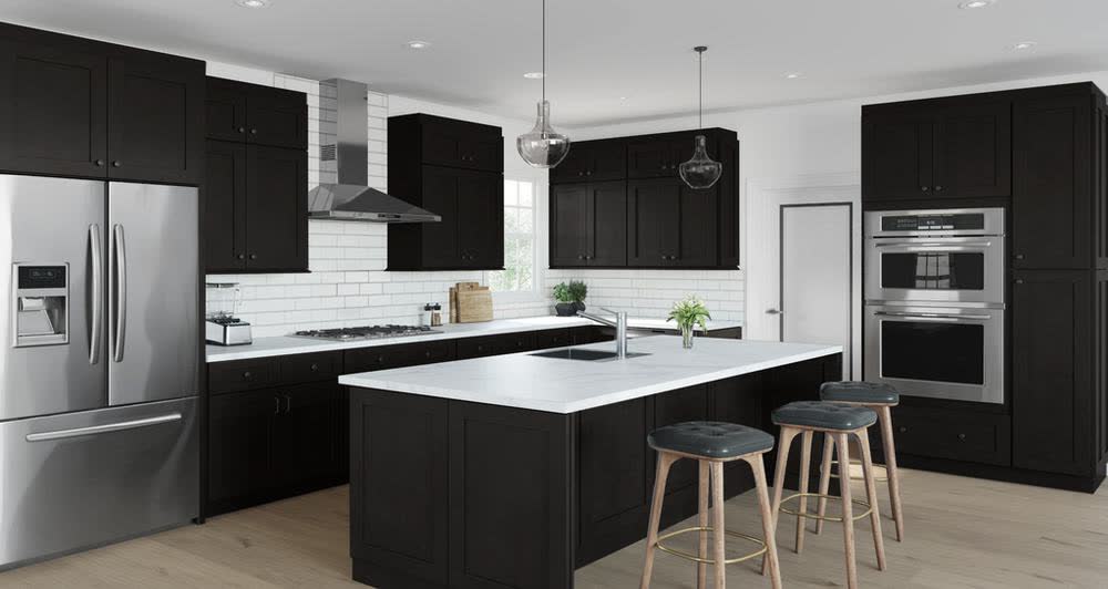 Matt Black kitchen cabinets shown in a finished kitchen — matte black doors