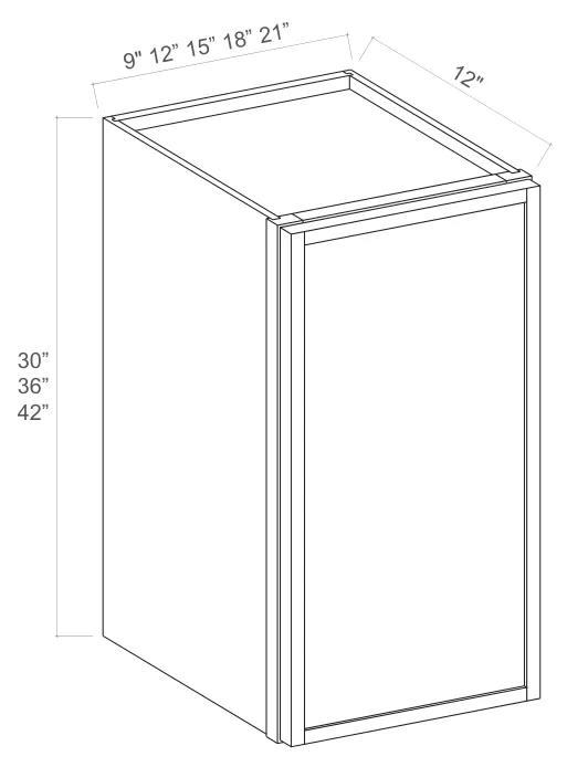 Slim Amber Oak Wall Cabinet Single Door — dimension diagram with sizes