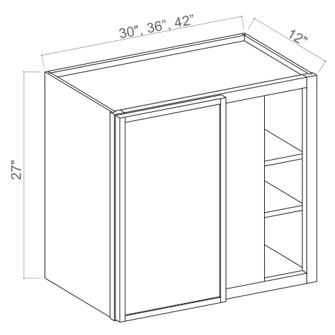 Slim Amber Oak Wall Blind Corner Cabinet — dimension diagram with sizes