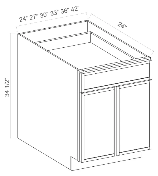 Slim Amber Oak Base Cabinet Double Door — dimension diagram with sizes