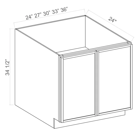 Slim Amber Oak Base Cabinet Full High 2 Doors — dimension diagram with sizes