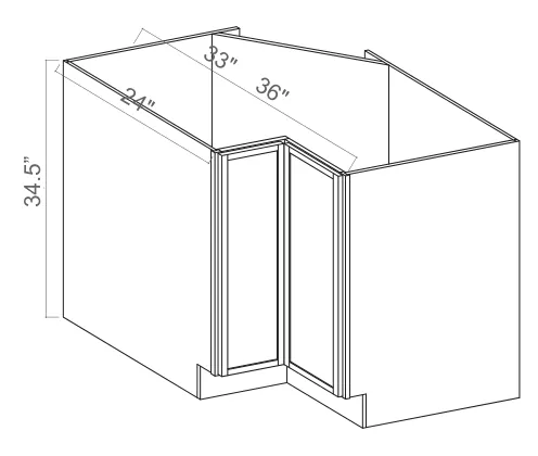 Slim Amber Oak Easy Reach Base Cabinet — dimension diagram with sizes