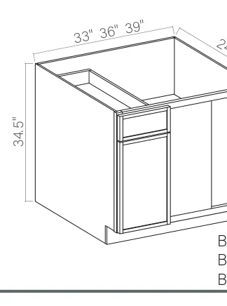 Slim Amber Oak Blind Corner Base Cabinet — dimension diagram with sizes