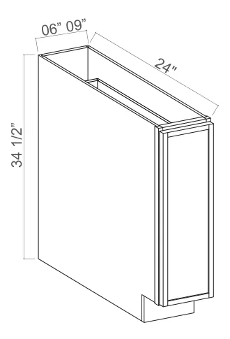 Slim Amber Oak Spice Pull Base Cabinet — dimension diagram with sizes