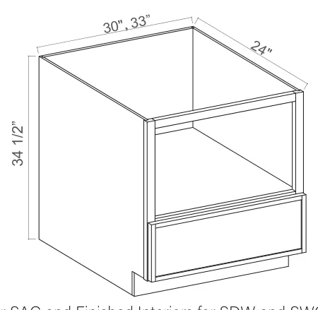Slim Amber Oak Microwave Base Cabinet — dimension diagram with sizes
