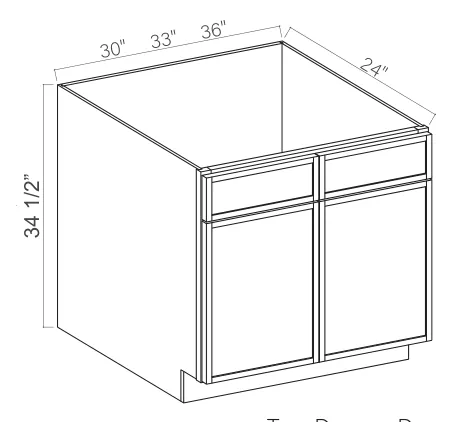 Slim Amber Oak Sink Base — dimension diagram with sizes