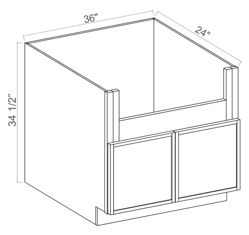 Slim Amber Oak Farm Sink Base — dimension diagram with sizes