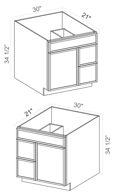 Slim Amber Oak Vanity Combo Cabinet — dimension diagram with sizes