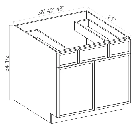 Slim Amber Oak Vanity Sink Drawer Base Cabinet — dimension diagram with sizes