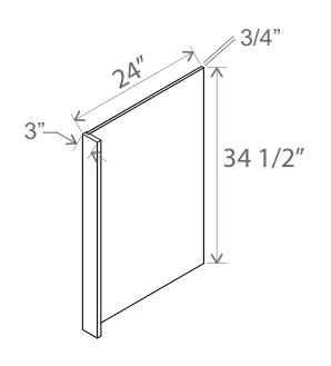 Slim Amber Oak Dishwasher Return Panel — dimension diagram with sizes