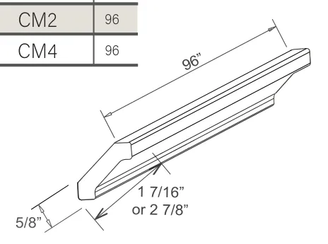 Slim Amber Oak Crown Moulding — dimension diagram with sizes